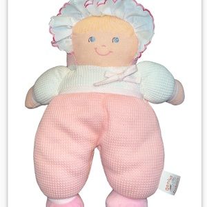 Genius Babies Thermal Baby  Doll Plush Lovey Sewn Eyes Pink  White Waffle Cloth